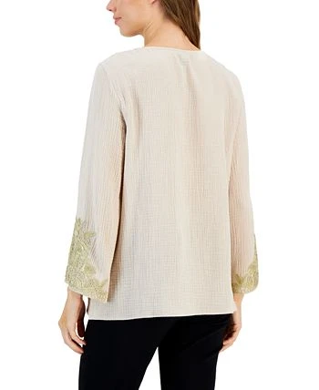 JM Collection Women's Embroidered V-Neck 3/4-Sleeve Top, Created For Macy's 2 JM Collection Women's Embroidered V-Neck 3/4-Sleeve Top, Created For Macy's - Image 2