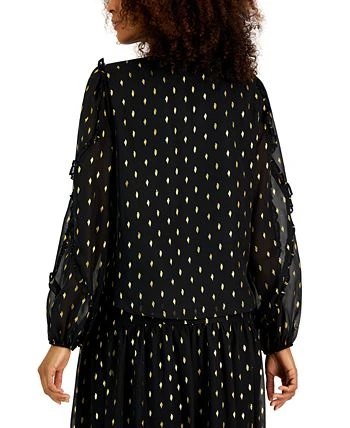 INC International Concepts Women's Long-Sleeve Metallic-Print Tie-Waist Blouse, Created For Macy's 2 INC International Concepts Women's Long-Sleeve Metallic-Print Tie-Waist Blouse, Created For Macy's - Image 2