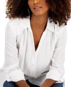 INC International Concepts Women's Roll-Tab Button-Down Long Blouse, Created For Macy's -Anne Klein Sales Store 22360915 fpx