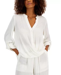 INC International Concepts Women's Button-Down Front-Twist Blouse, Created For Macy's