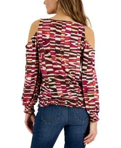 INC International Concepts Women's Printed Cold-Shoulder Top, Created For Macy's -Anne Klein Sales Store 22361364 fpx