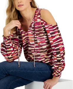 INC International Concepts Women's Printed Cold-Shoulder Top, Created For Macy's -Anne Klein Sales Store 22361365 fpx