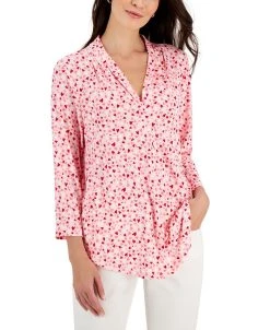 Charter Club Women's Heart V-Neck Pleated Top, Created For Macy's