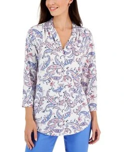 Charter Club Women's Paisley-Print V-Neck Knit Top, Created For Macy's