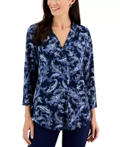 Charter Club Women's Paisley-Print V-Neck Knit Top, Created For Macy's -Anne Klein Sales Store 22361648 fpx