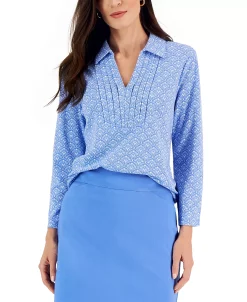 Charter Club Women's Foulard Pleated Polo Top, Created For Macy's 7 Charter Club Women's Foulard Pleated Polo Top, Created For Macy's -Anne Klein Sales Store 22361654 fpx
