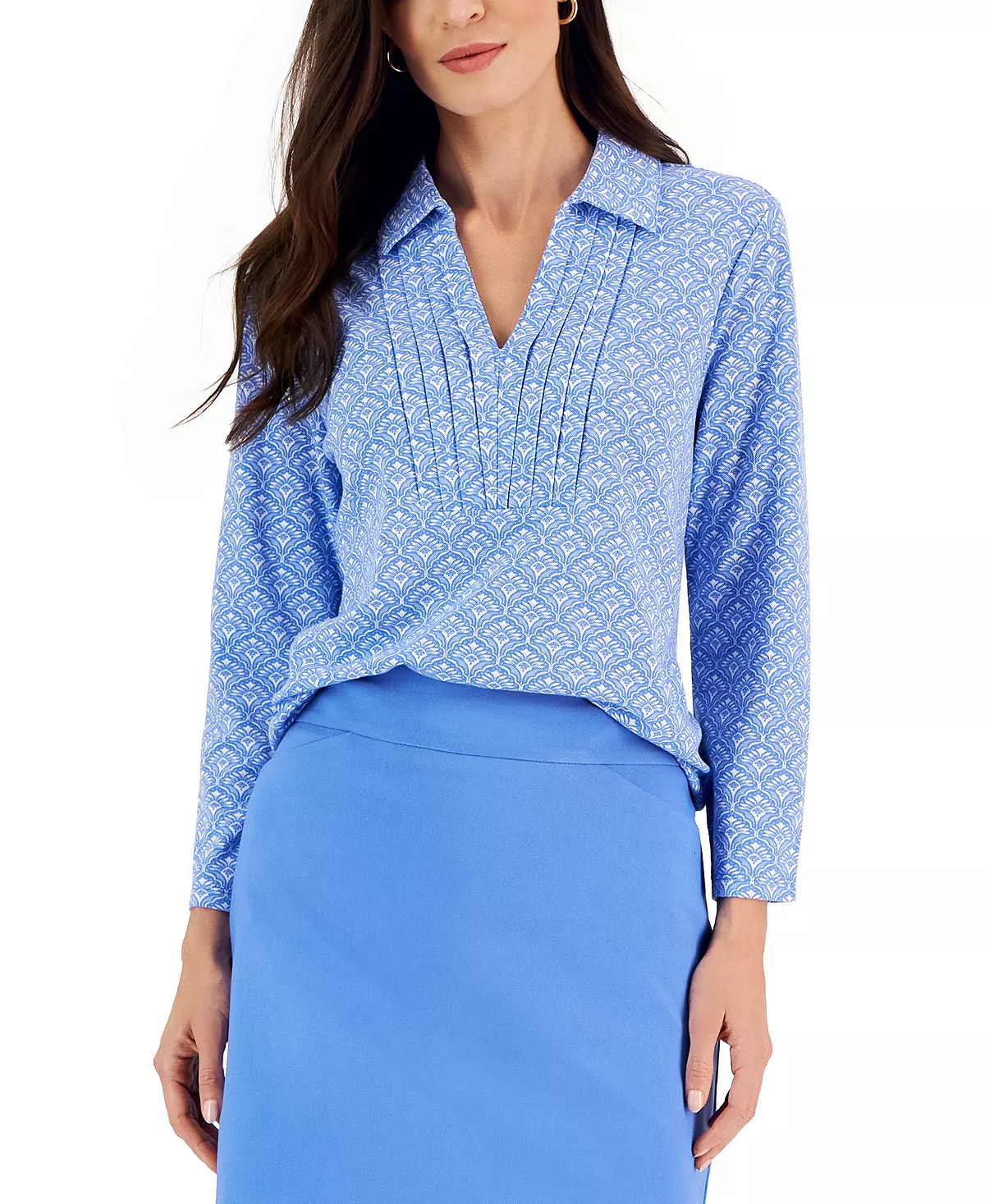 Charter Club Women's Foulard Pleated Polo Top, Created For Macy's 3 Charter Club Women's Foulard Pleated Polo Top, Created For Macy's - Image 3