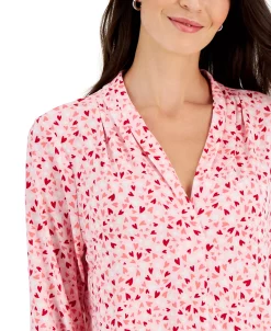 Charter Club Women's Heart V-Neck Pleated Top, Created For Macy's -Anne Klein Sales Store 22361719 fpx
