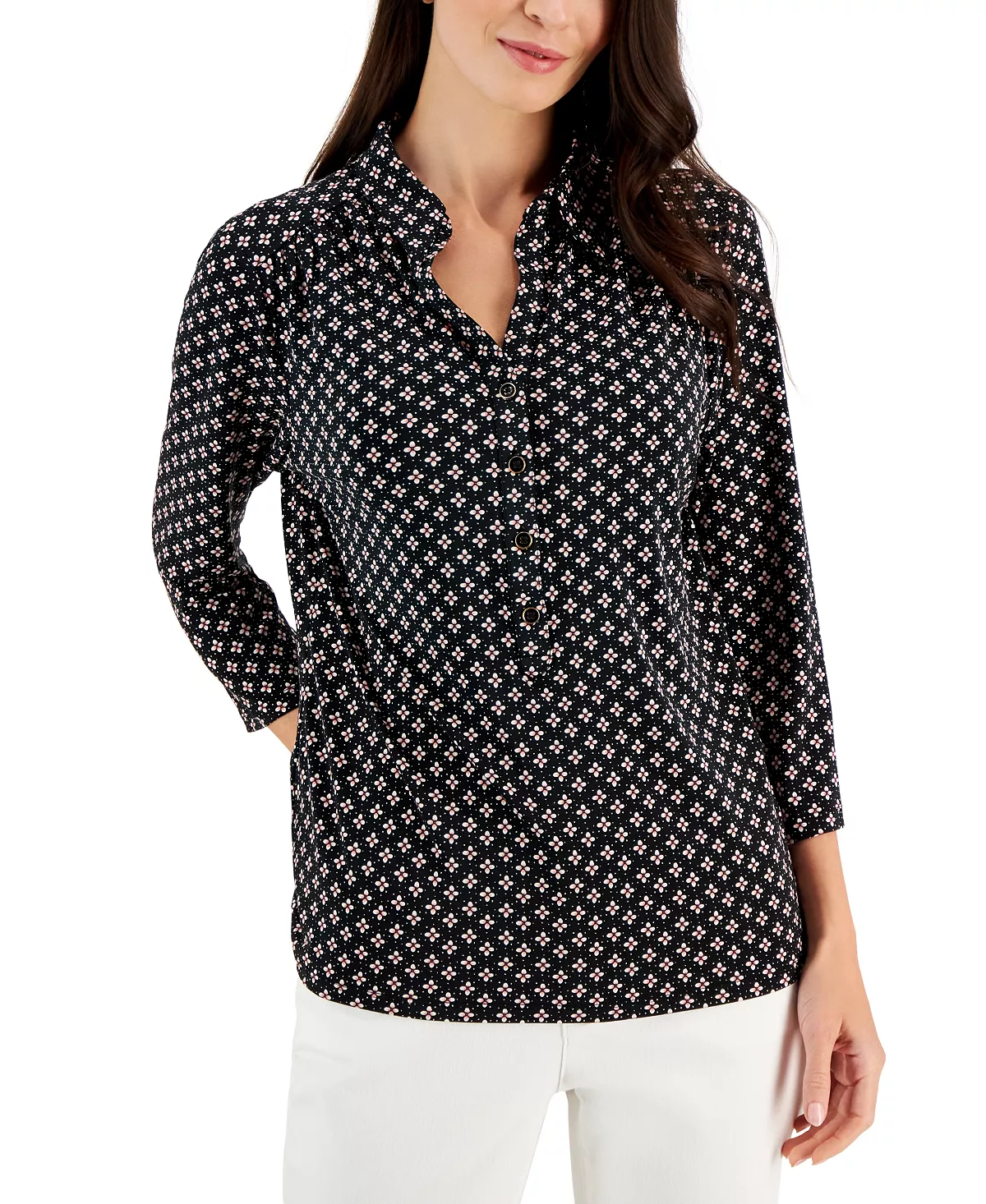 Charter Club Women's Simply Floral Polo Top, Created For Macy's 1 Charter Club Women's Simply Floral Polo Top, Created For Macy's