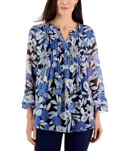 Charter Club Women's Garden Print Pintuck Top, Created For Macy's -Anne Klein Sales Store 22362028 fpx