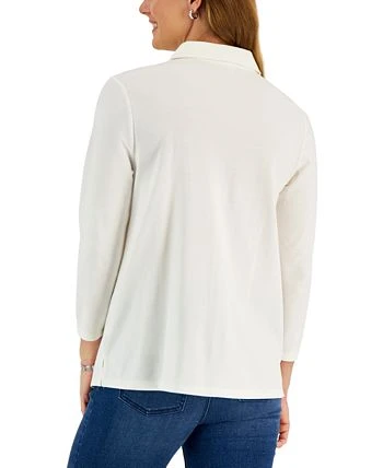 Charter Club Women's Piqué-Knit Pleated-Neck Top, Created For Macy's 2 Charter Club Women's Piqué-Knit Pleated-Neck Top, Created For Macy's - Image 2