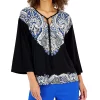JM Collection Women's Printed Tie-Neck Top, Created For Macy's
