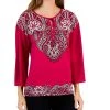 JM Collection Women's Printed Tie-Neck Top, Created For Macy's