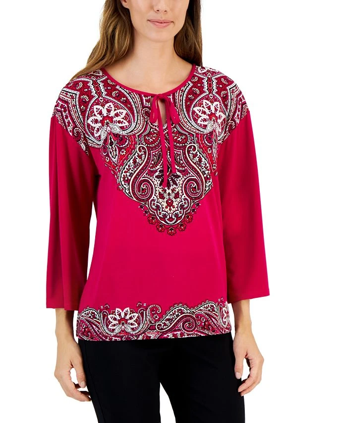 JM Collection Women's Printed Tie-Neck Top, Created For Macy's 1 JM Collection Women's Printed Tie-Neck Top, Created For Macy's