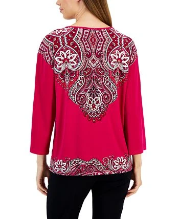JM Collection Women's Printed Tie-Neck Top, Created For Macy's 2 JM Collection Women's Printed Tie-Neck Top, Created For Macy's - Image 2