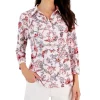 Charter Club Women's Floral Paisley Polo Top, Created For Macy's