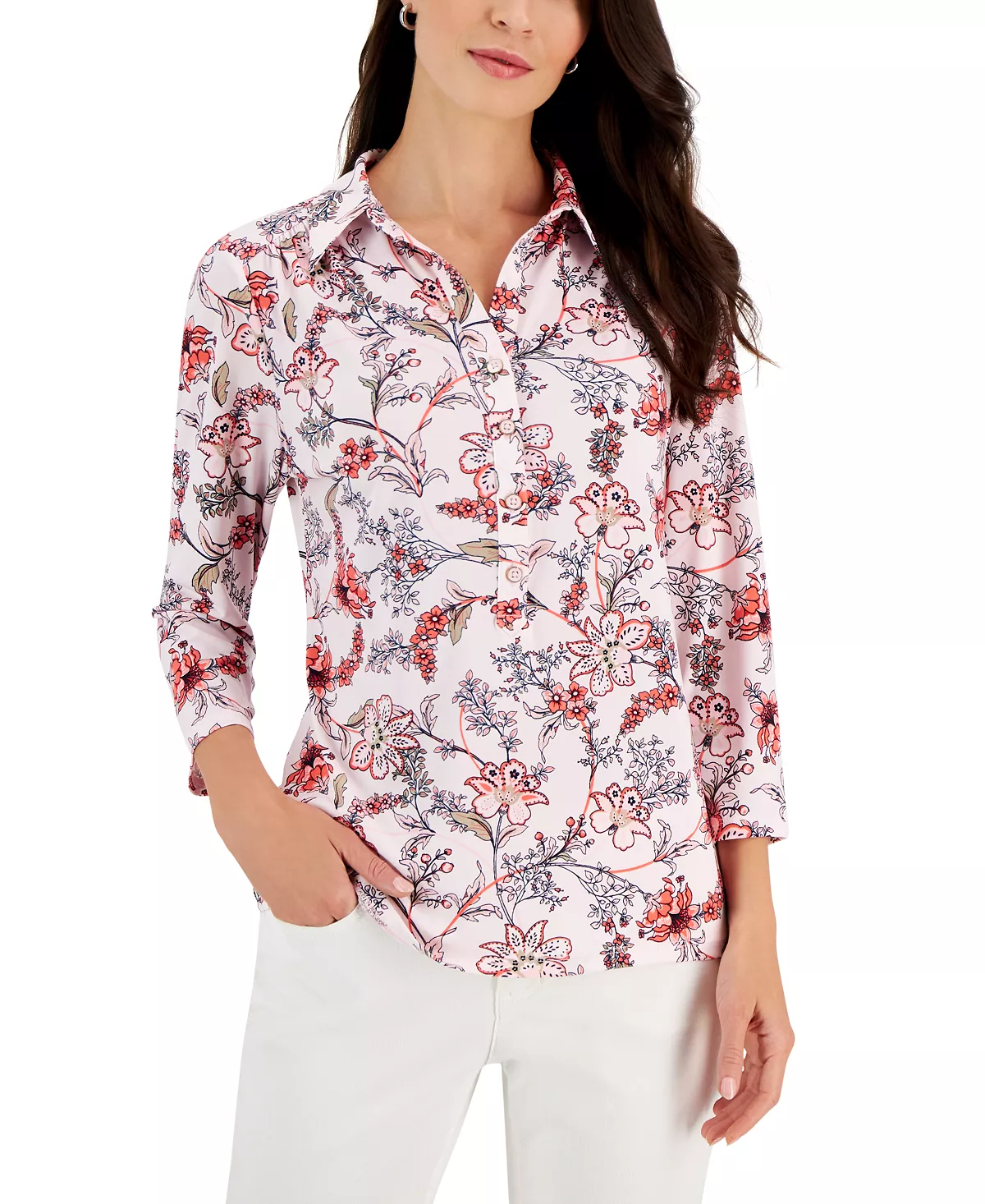 Charter Club Women's Floral Paisley Polo Top, Created For Macy's 1 Charter Club Women's Floral Paisley Polo Top, Created For Macy's