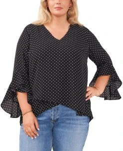 Vince Camuto Plus Size Polka-Dot Flutter-Sleeve Blouse