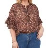 Vince Camuto Plus Size Printed Split-Neck Ruffle-Sleeve Blouse