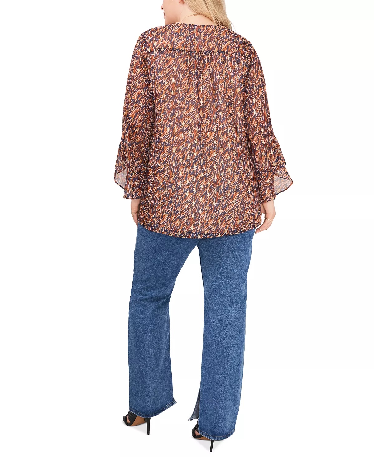 Vince Camuto Plus Size Printed Ruffle-Cuff 3/4-Sleeve Blouse 4 Vince Camuto Plus Size Printed Ruffle-Cuff 3/4-Sleeve Blouse - Image 4