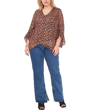 Vince Camuto Plus Size Printed Ruffle-Cuff 3/4-Sleeve Blouse 3 Vince Camuto Plus Size Printed Ruffle-Cuff 3/4-Sleeve Blouse - Image 3