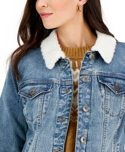 Style & Co Women's Sherpa-Collar Jean Jacket, Created For Macy's -Anne Klein Sales Store 22375397 fpx