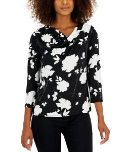 Alfani Women's Cowlneck 3/4-Sleeve Top, Created For Macy's