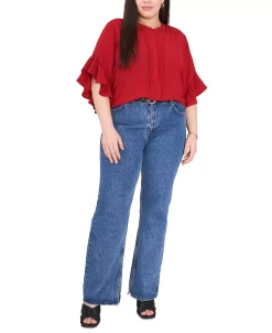 Vince Camuto Plus Size Ruffle Sleeve Henley Blouse -Anne Klein Sales Store 22376456 fpx