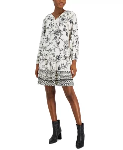 Style & Co Women's Printed V-Neck Peasant Dress, Created For Macy's -Anne Klein Sales Store 22395591 fpx