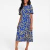 Kasper Printed Flutter-Sleeve Belted Dress