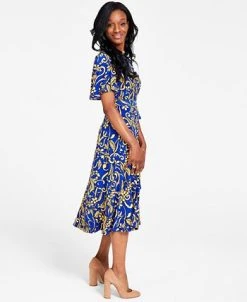 Kasper Printed Flutter-Sleeve Belted Dress 7 Kasper Printed Flutter-Sleeve Belted Dress -Anne Klein Sales Store 22406967 fpx