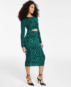 Bar III Women's Twisted Cutout Printed Midi Dress, Created For Macy's -Anne Klein Sales Store 22408136 fpx