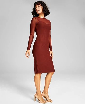 And Now This Women's Mesh Slip-Lined Long Sleeve Midi Dress 3 And Now This Women's Mesh Slip-Lined Long Sleeve Midi Dress - Image 3