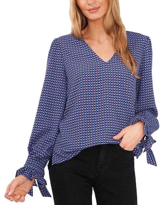 CeCe Women's Long Sleeve Floral-Print Tie-Sleeve Blouse 1 CeCe Women's Long Sleeve Floral-Print Tie-Sleeve Blouse