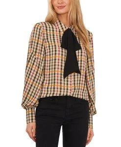 CeCe Women's Button-Up Bow-Neck Blouse