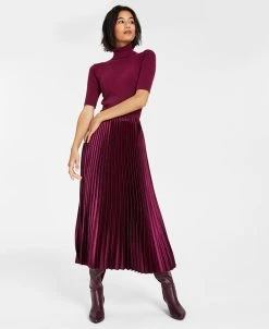 Anne Klein Women's Half-Sleeve Turtleneck Top & Pull-On Pleated Skirt