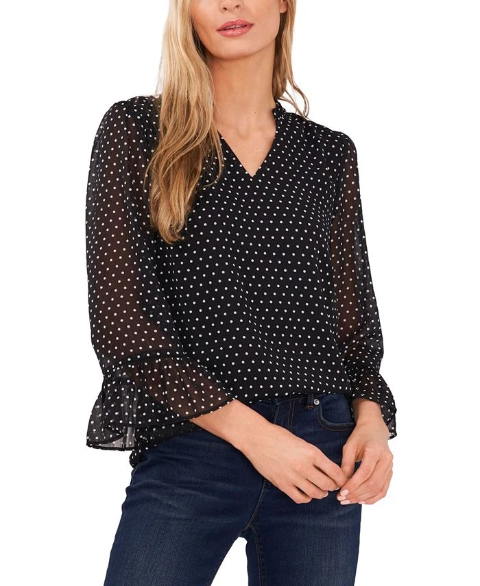 CeCe Women's Ruffled V-neck Polka Dot Blouse 1 CeCe Women's Ruffled V-neck Polka Dot Blouse