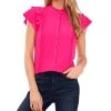 CeCe Women's Short Sleeve Pin-tuck Ruffled Button-up Blouse