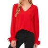 CeCe Women's Solid Long Sleeve V-Neck Tie-Cuff Blouse