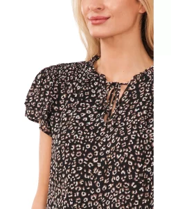 CeCe Women's Flutter-Sleeve Leopard-Print Short Sleeve Blouse -Anne Klein Sales Store 22417491 fpx