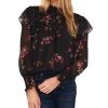 CeCe Women's Printed Smocked-Neck Top