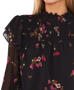 CeCe Women's Printed Smocked-Neck Top 6 CeCe Women's Printed Smocked-Neck Top -Anne Klein Sales Store 22418043 fpx