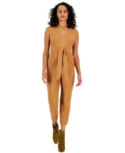 Bar III Women's V-Neck Tie-Waist Jumpsuit, Created For Macy's