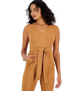 Bar III Women's V-Neck Tie-Waist Jumpsuit, Created For Macy's -Anne Klein Sales Store 22426546 fpx