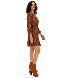 Bar III Women's Long-Sleeve V-Neck Ruffle-Hem Dress, Created For Macy's -Anne Klein Sales Store 22426614 fpx