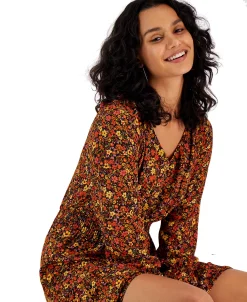 Bar III Women's Long-Sleeve V-Neck Ruffle-Hem Dress, Created For Macy's -Anne Klein Sales Store 22426615 fpx