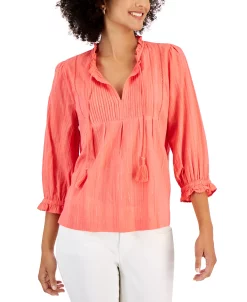 Charter Club Women's Tonal Metallic Peasant Top, Created For Macy's -Anne Klein Sales Store 22427819 fpx