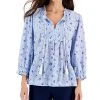 Charter Club Women's Floral Pleated-Yoke Peasant Top, Created For Macy's