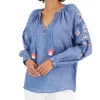 Charter Club Women's Linen Embroidered Peasant Top, Created For Macy's