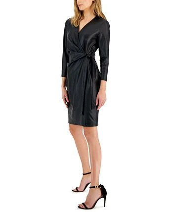 Anne Klein Women's Faux-Leather Classic Faux-Wrap Dress 3 Anne Klein Women's Faux-Leather Classic Faux-Wrap Dress - Image 3